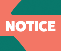 The word notice on a coral and green background